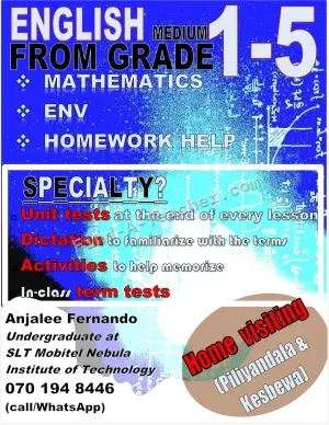 English medium grade 1-5 Mathematics, Env, homework help, home visits
